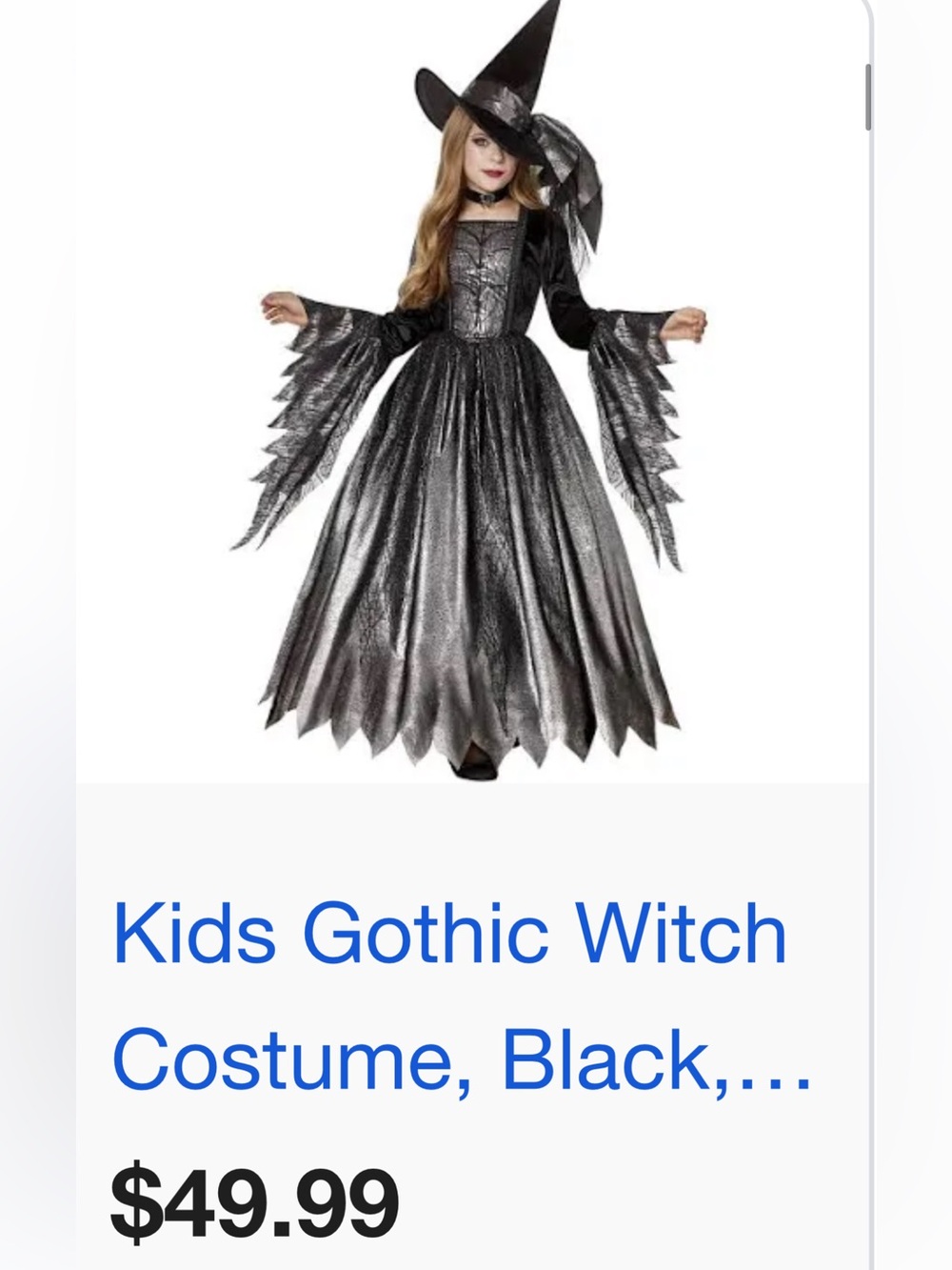Kids Gothic Witch Costume - Black